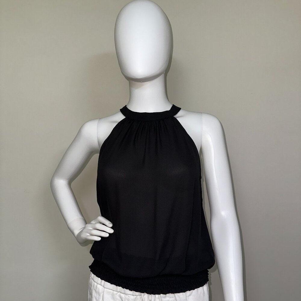 KRISA: NWT, Smock Hem Halter Top, Size - S, Color - Black, MSRP - $110